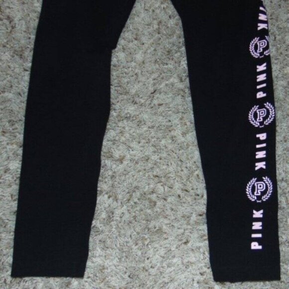 Womens Victorias Secret PINK Yoga Pants Medium Pink Black Foldover Waist Cropped - Picture 3 of 4
